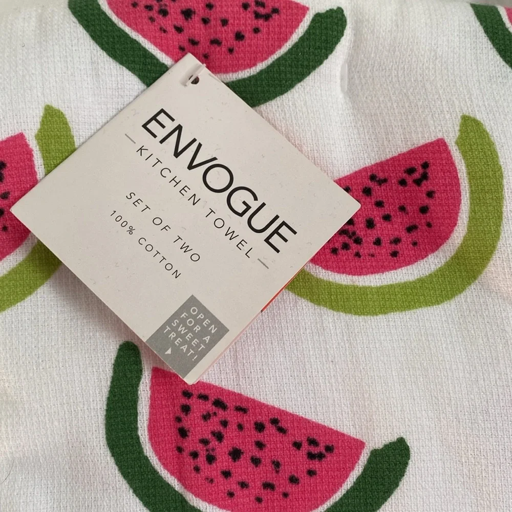NWT En Vogue Watermelon Print Kitchen Towels Set of 2, 100% Cotton